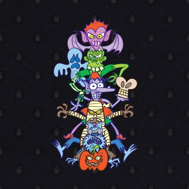 Terrifying totem formed by the most famous Halloween monsters by zooco